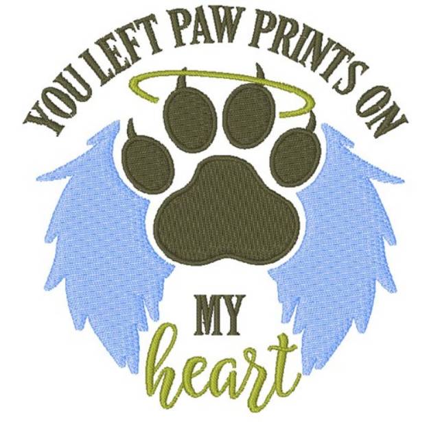 Picture of Paw Prints On My Heart Machine Embroidery Design