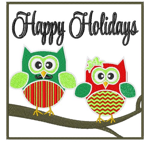 Happy Holidays Owls Machine Embroidery Design