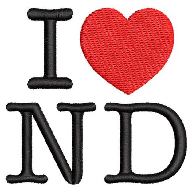 Picture of I Love North Dakota Machine Embroidery Design