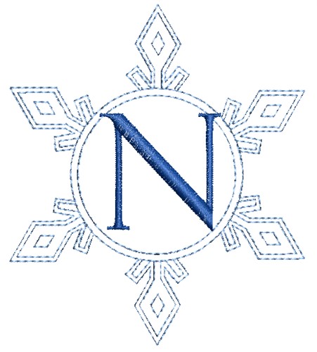 Snowflake Monogram N Machine Embroidery Design