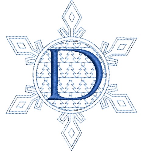 Christmas Snowflake Letter D Machine Embroidery Design