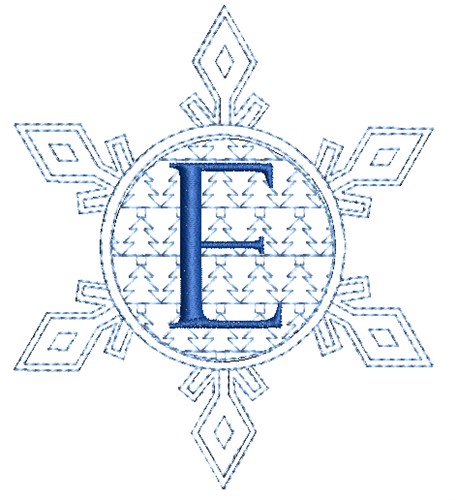 Christmas Snowflake Letter E Machine Embroidery Design