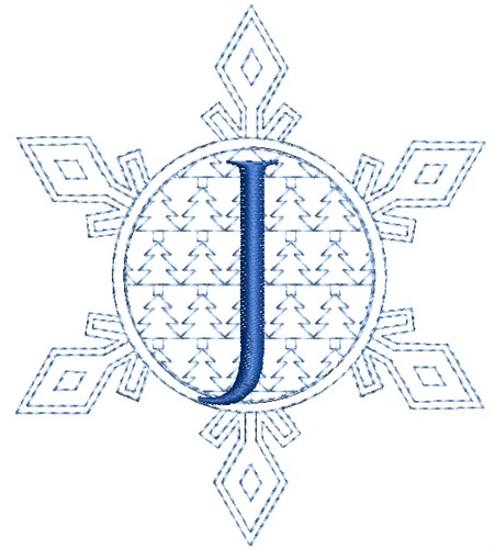 Christmas Snowflake Letter J Machine Embroidery Design