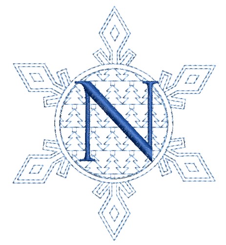 Christmas Snowflake Letter N Machine Embroidery Design