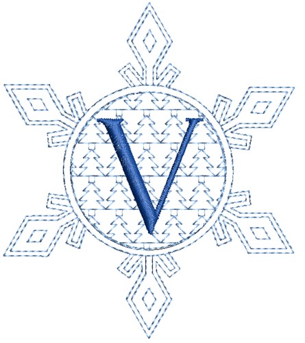 Christmas Snowflake Letter V Machine Embroidery Design