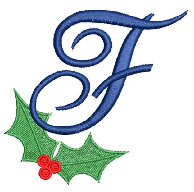 Picture of Christmas Holly Monogram F Machine Embroidery Design
