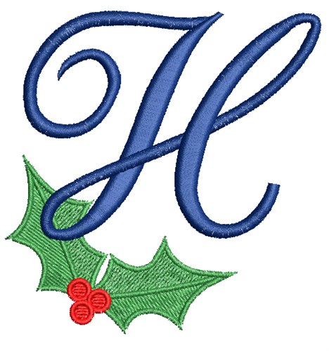 Christmas Holly Monogram H Machine Embroidery Design