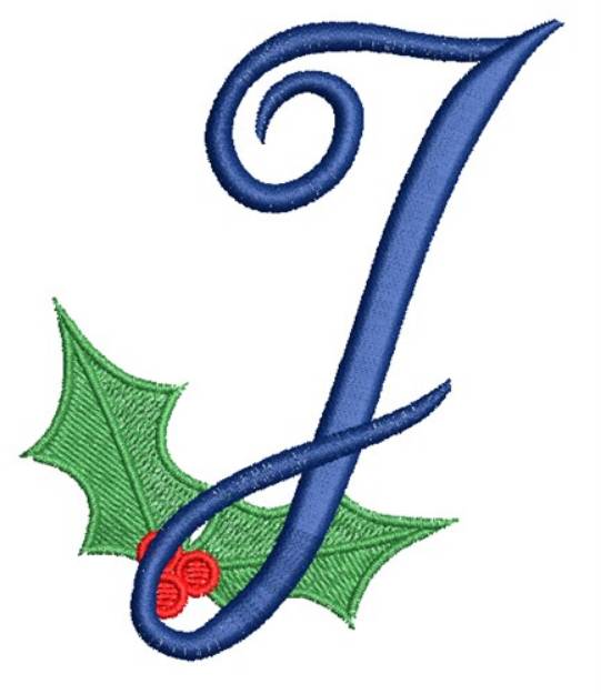 Picture of Christmas Holly Monogram J Machine Embroidery Design