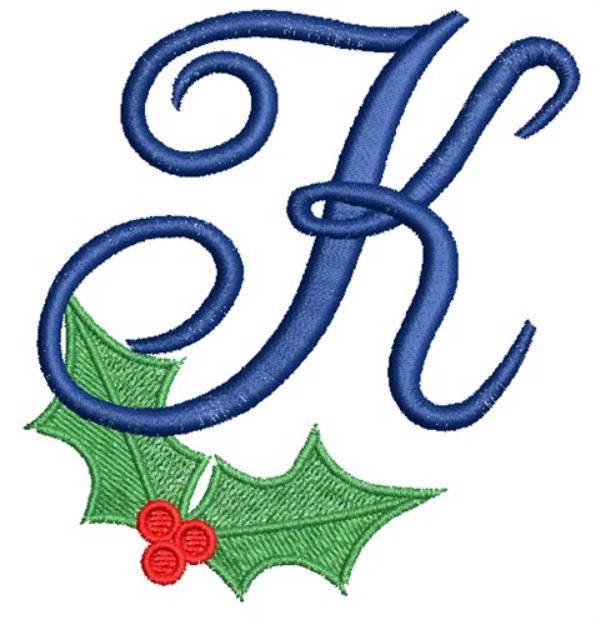 Picture of Christmas Holly Monogram K Machine Embroidery Design