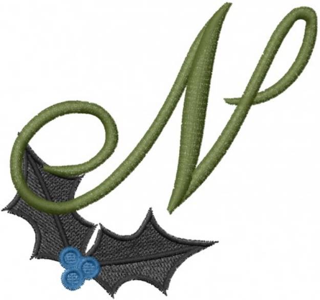 Picture of Christmas Holly Monogram N Machine Embroidery Design