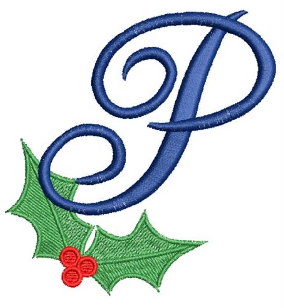 Picture of Christmas Holly Monogram P Machine Embroidery Design