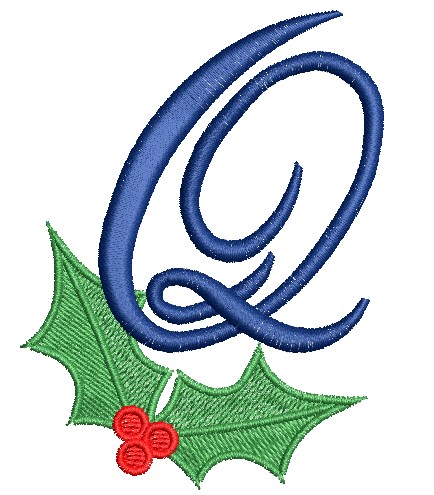 Christmas Holly Monogram Q Machine Embroidery Design