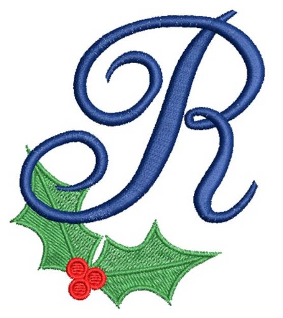Picture of Christmas Holly Monogram R Machine Embroidery Design