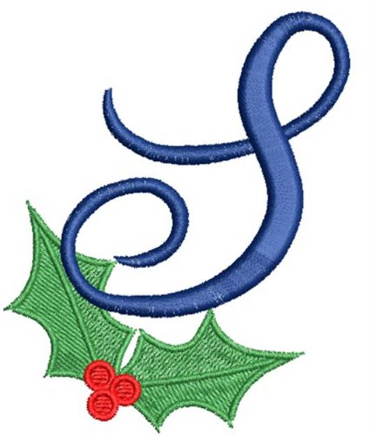 Picture of Christmas Holly Monogram S Machine Embroidery Design