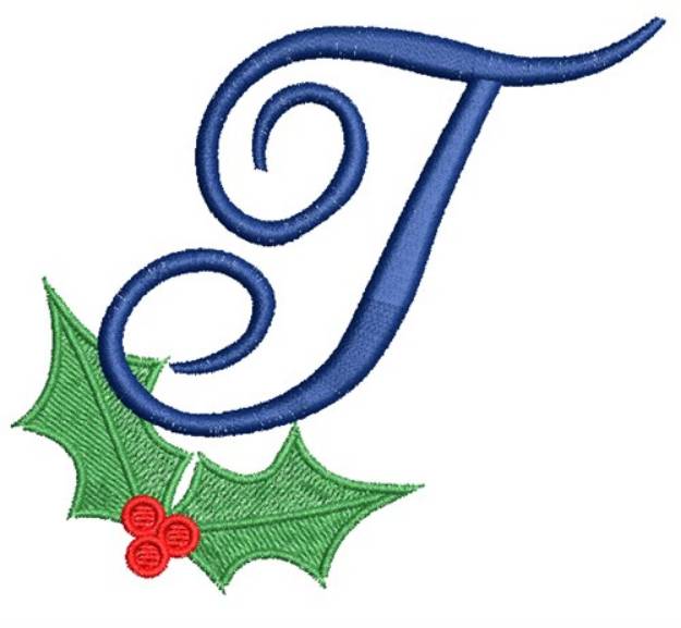 Picture of Christmas Holly Monogram T Machine Embroidery Design
