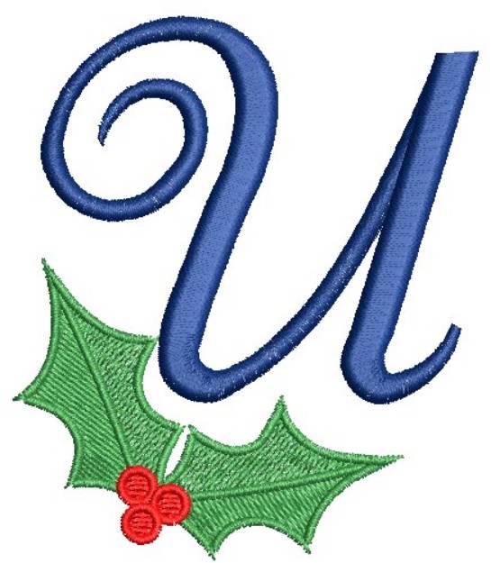 Picture of Christmas Holly Monogram U Machine Embroidery Design