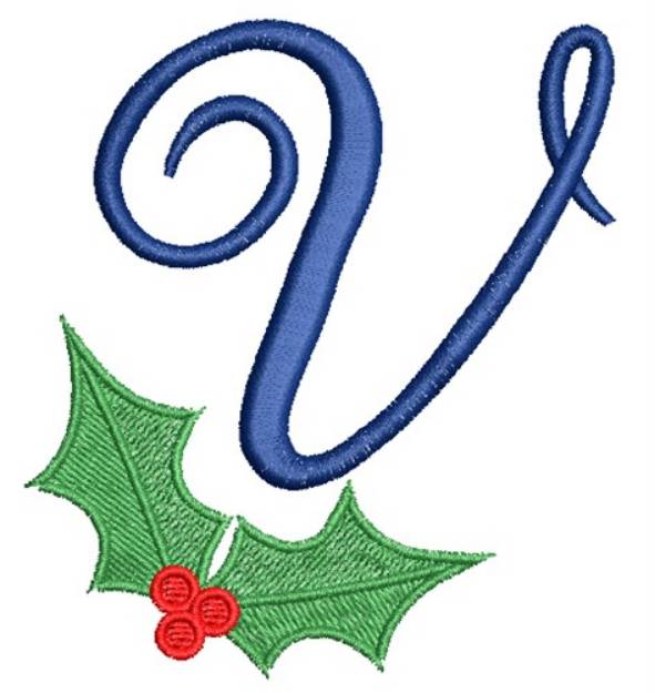 Picture of Christmas Holly Monogram V Machine Embroidery Design