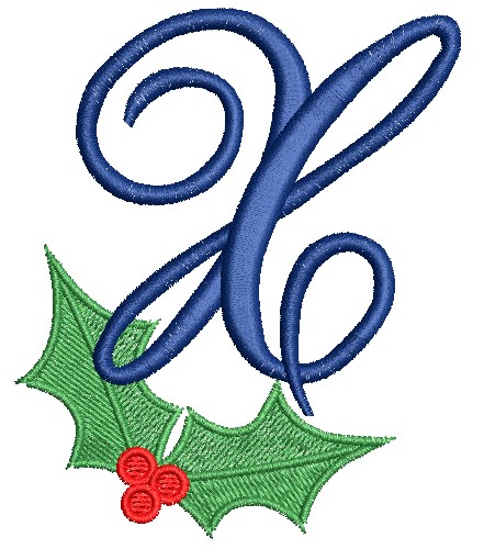 Christmas Holly Monogram X Machine Embroidery Design