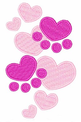Heart Paw Prints Machine Embroidery Design