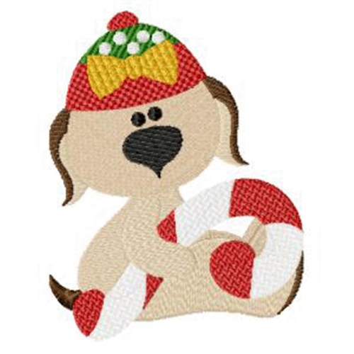 Puppy & Candy Cane Machine Embroidery Design