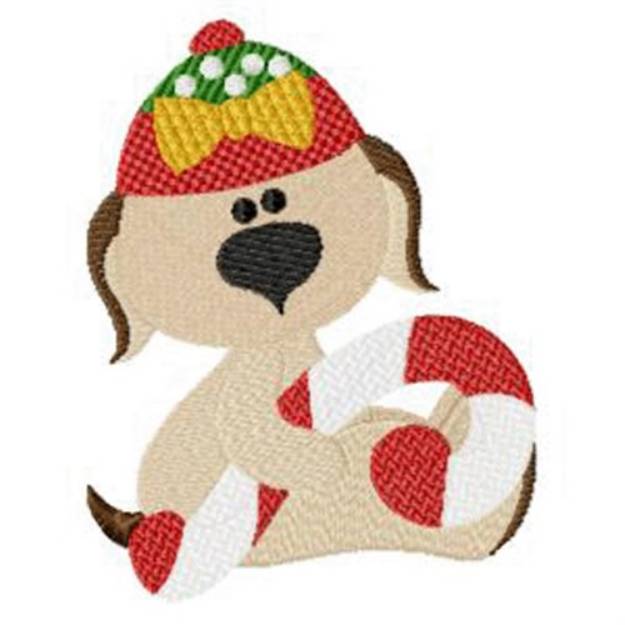 Picture of Puppy & Candy Cane Machine Embroidery Design
