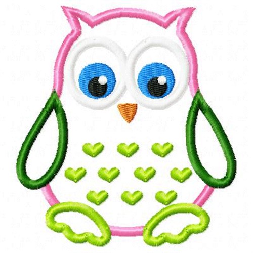 Applique Owl Hearts Machine Embroidery Design