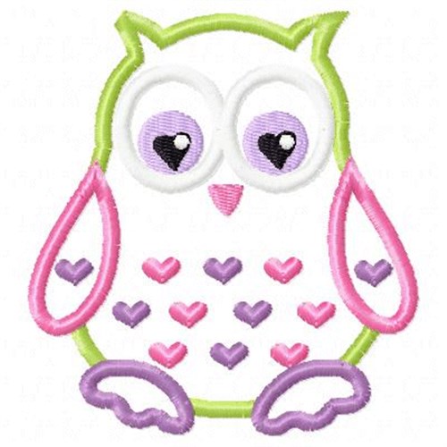 Applique Owl Hearts Machine Embroidery Design