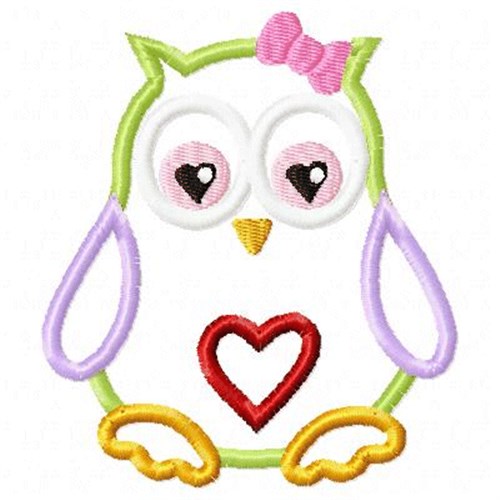 Applique Owl Heart Machine Embroidery Design