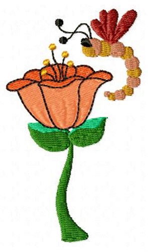 Dragonflly & Flower Machine Embroidery Design