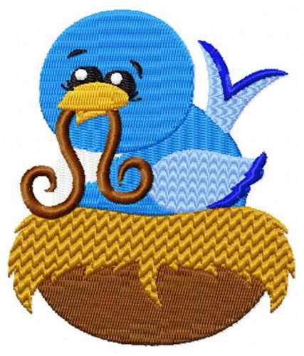 Blue Bird & Worm Machine Embroidery Design