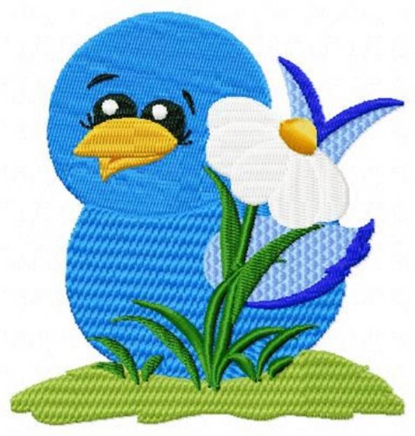 Picture of Blue Bird & Flower Machine Embroidery Design
