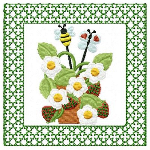 Flowers and Bee Machine Embroidery Design