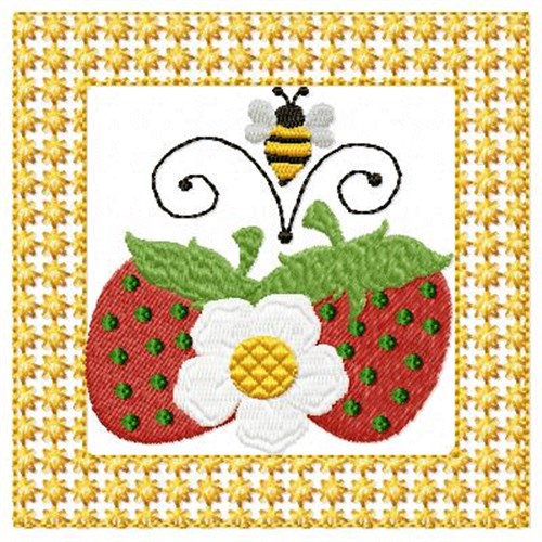 Strawberries Flower & Bee Machine Embroidery Design