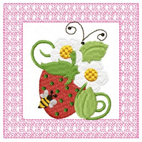 Strawberry Flower & Bee Machine Embroidery Design