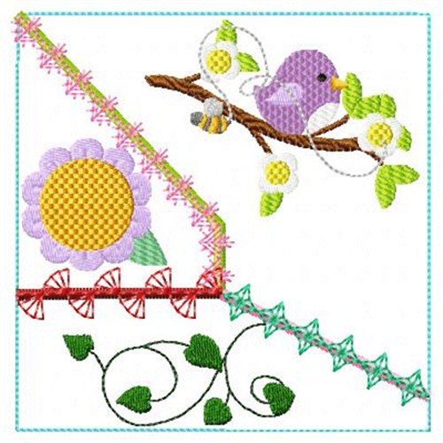 Bird & Flower Block Machine Embroidery Design
