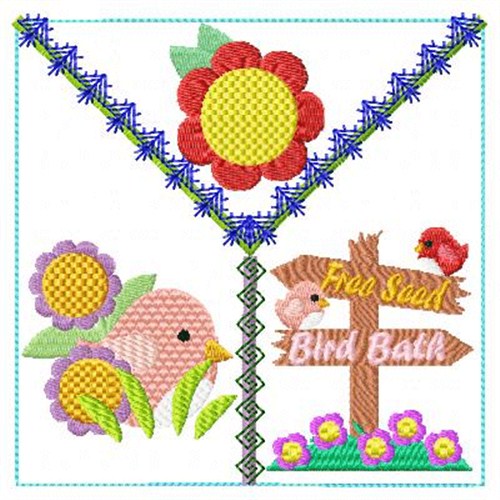 Birds & Flower Block Machine Embroidery Design