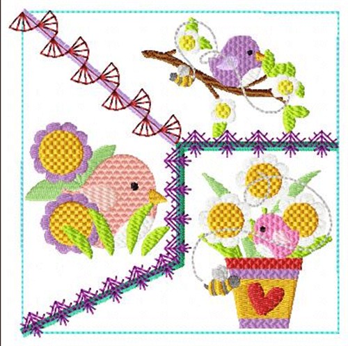 Birds & Blooms Block Machine Embroidery Design
