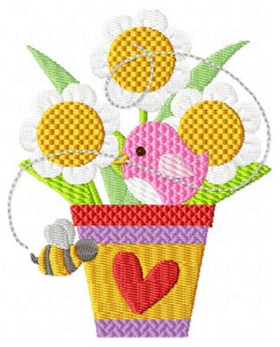 Bird Bee & Flowers Machine Embroidery Design