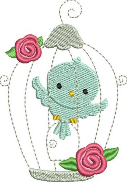 Picture of Bird in Cage Machine Embroidery Design