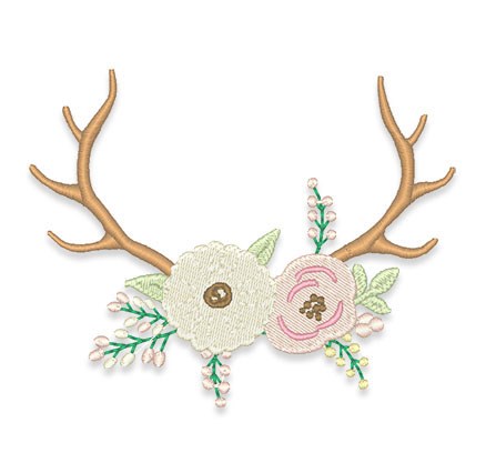 Floral Antlers Machine Embroidery Design