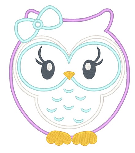 Girl Owl Bow Applique Machine Embroidery Design