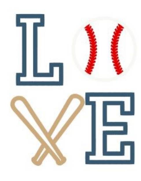 Picture of Love Baseball Machine Embroidery Design