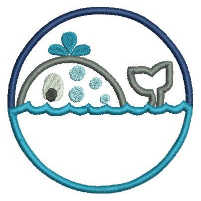 Whale Circle Applique Machine Embroidery Design