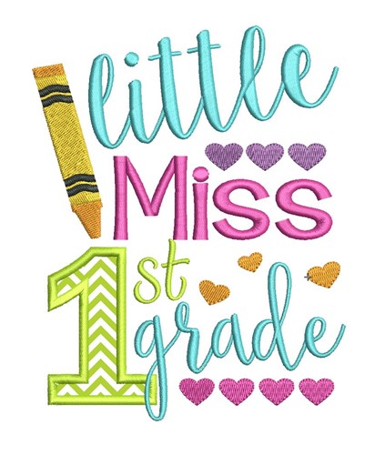 Little Miss First Grade Applique Machine Embroidery Design