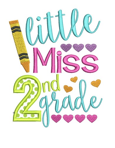 Little Miss Second Grade Applique Machine Embroidery Design