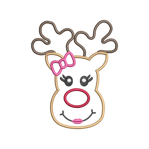 Girl Reindeer Applique Machine Embroidery Design