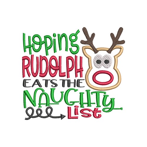 Rudolph Naughty List Machine Embroidery Design