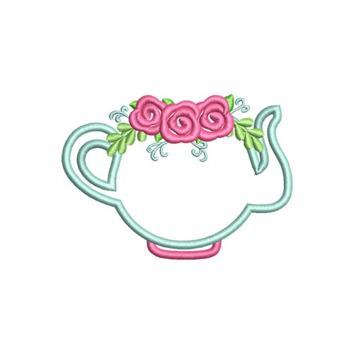 Floral Teapot Machine Embroidery Design