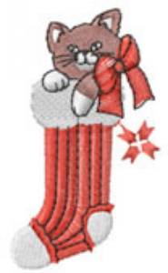Picture of CAT IN STOCKING Machine Embroidery Design
