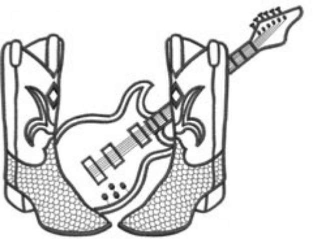 Picture of GUITAR AND BOOTS Machine Embroidery Design